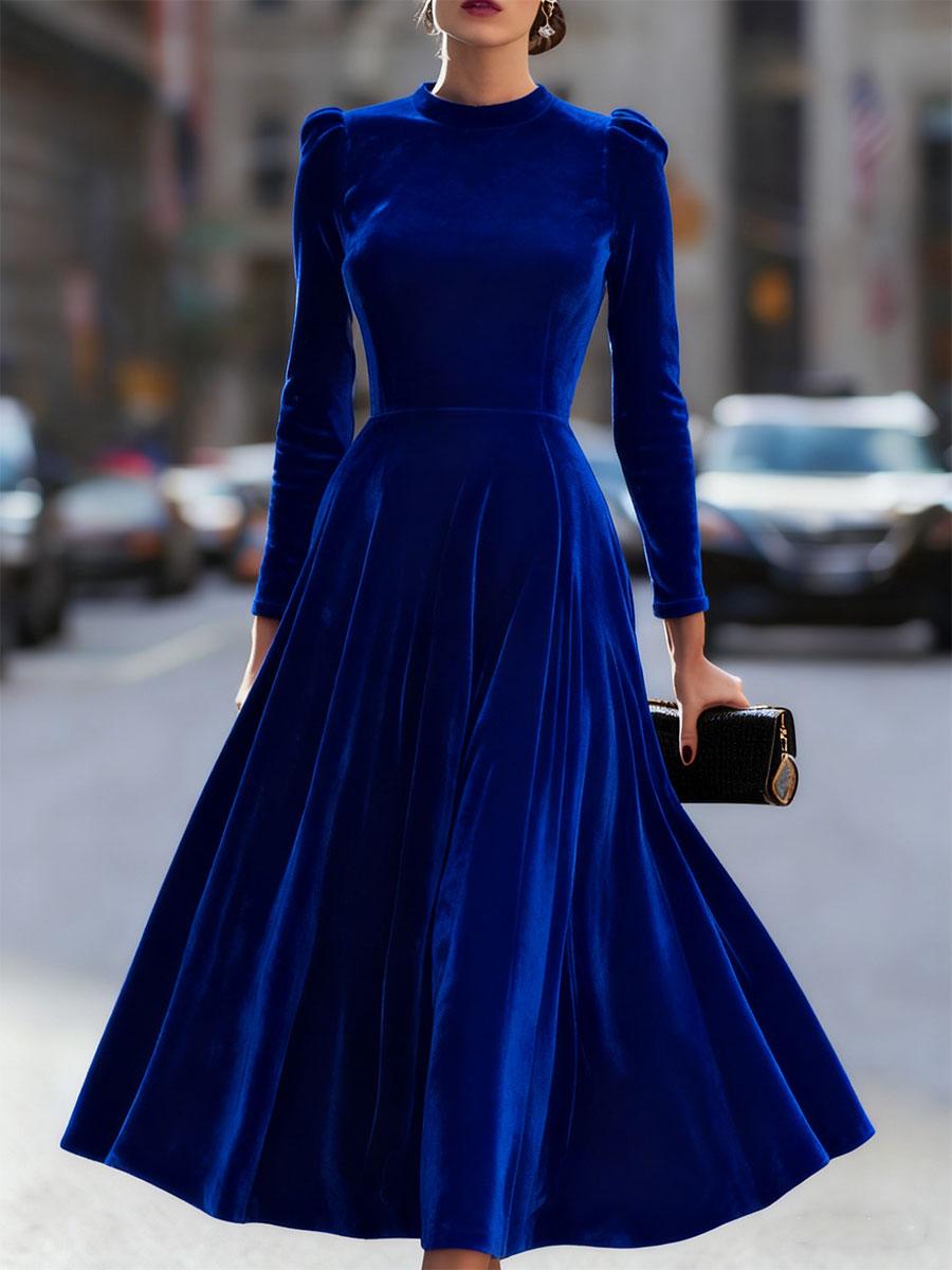 Natasha | Women’s Elegant Velvet Graduation Dress with Long Sleeves - Midi