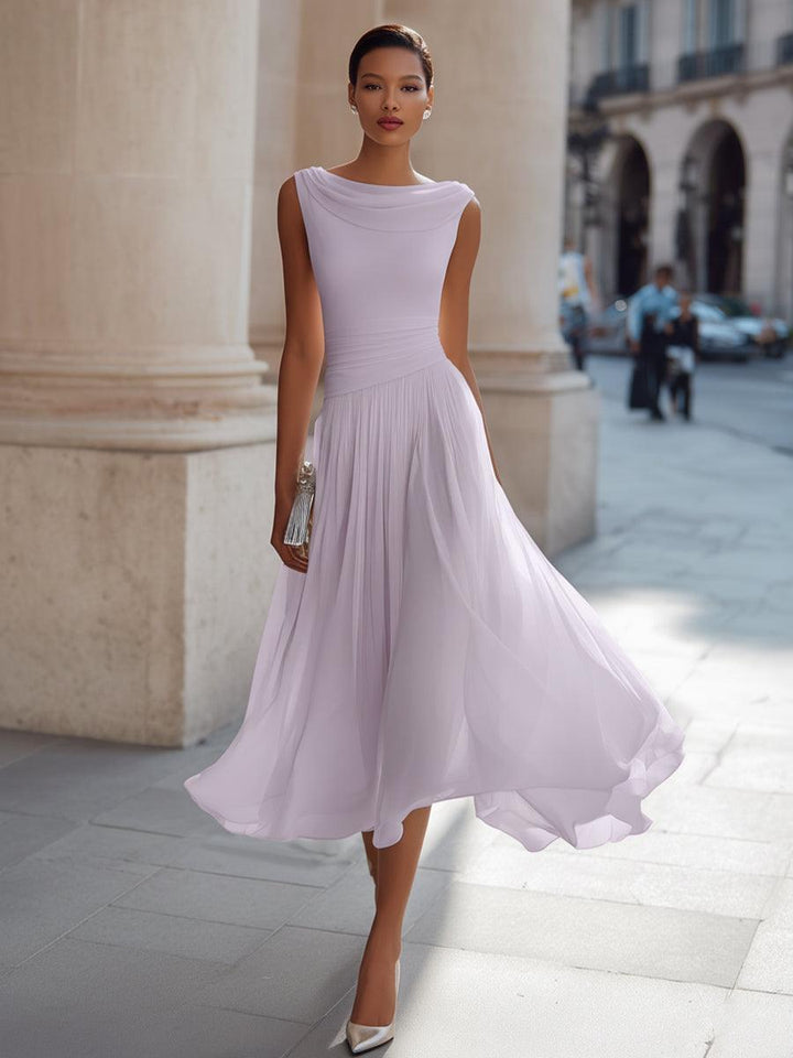 Emma | Women’s Elegant Midi Wedding Dress with Draped Neck
