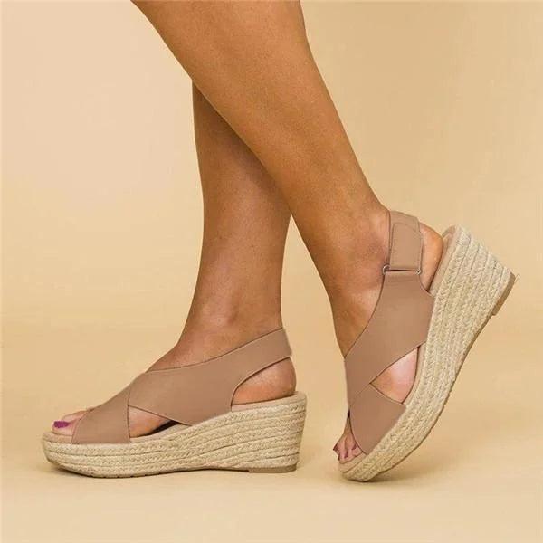 Neve | Women's Cross Strap Espadrille Platform Wedge Sandals