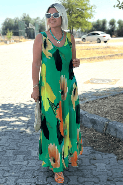 Aurelia™ – Elegantes Blumenmuster-Maxikleid aus Chiffon und Seide