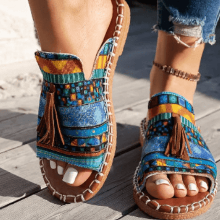 Women’s Leopard Print Slide Sandals – Flat Open Toe Summer Vacation Beach Sandals