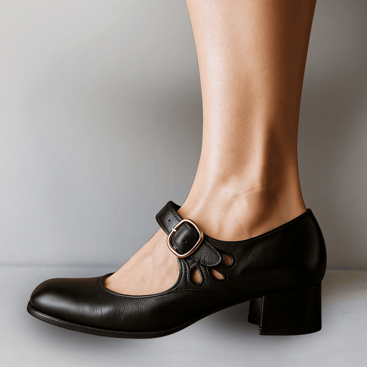 Women’s Black Mary Jane Pumps – Buckle Strap Low Block Heel Dress Shoes for Work Casual Everyday Wear