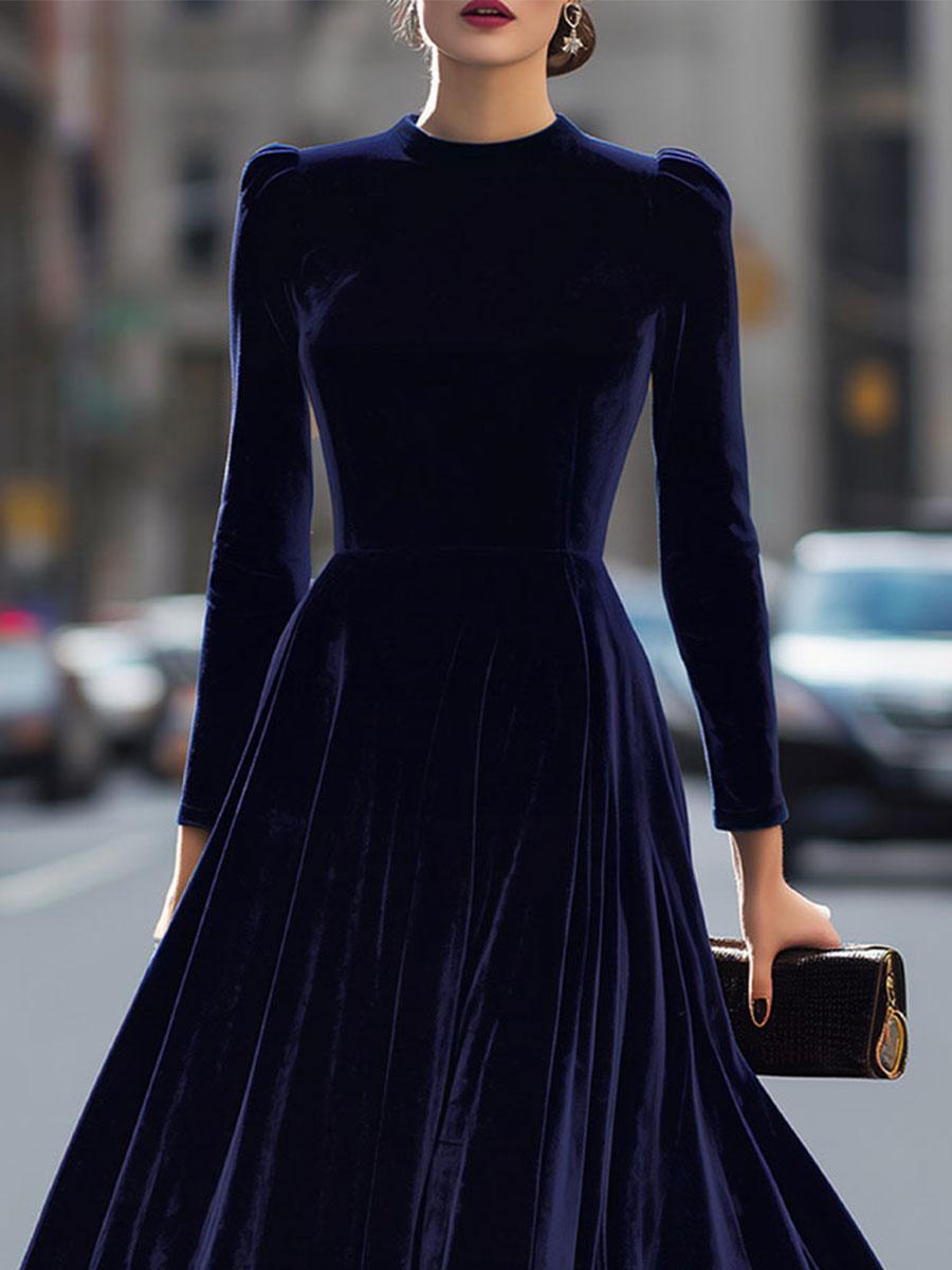 Natasha | Women’s Elegant Velvet Graduation Dress with Long Sleeves - Midi