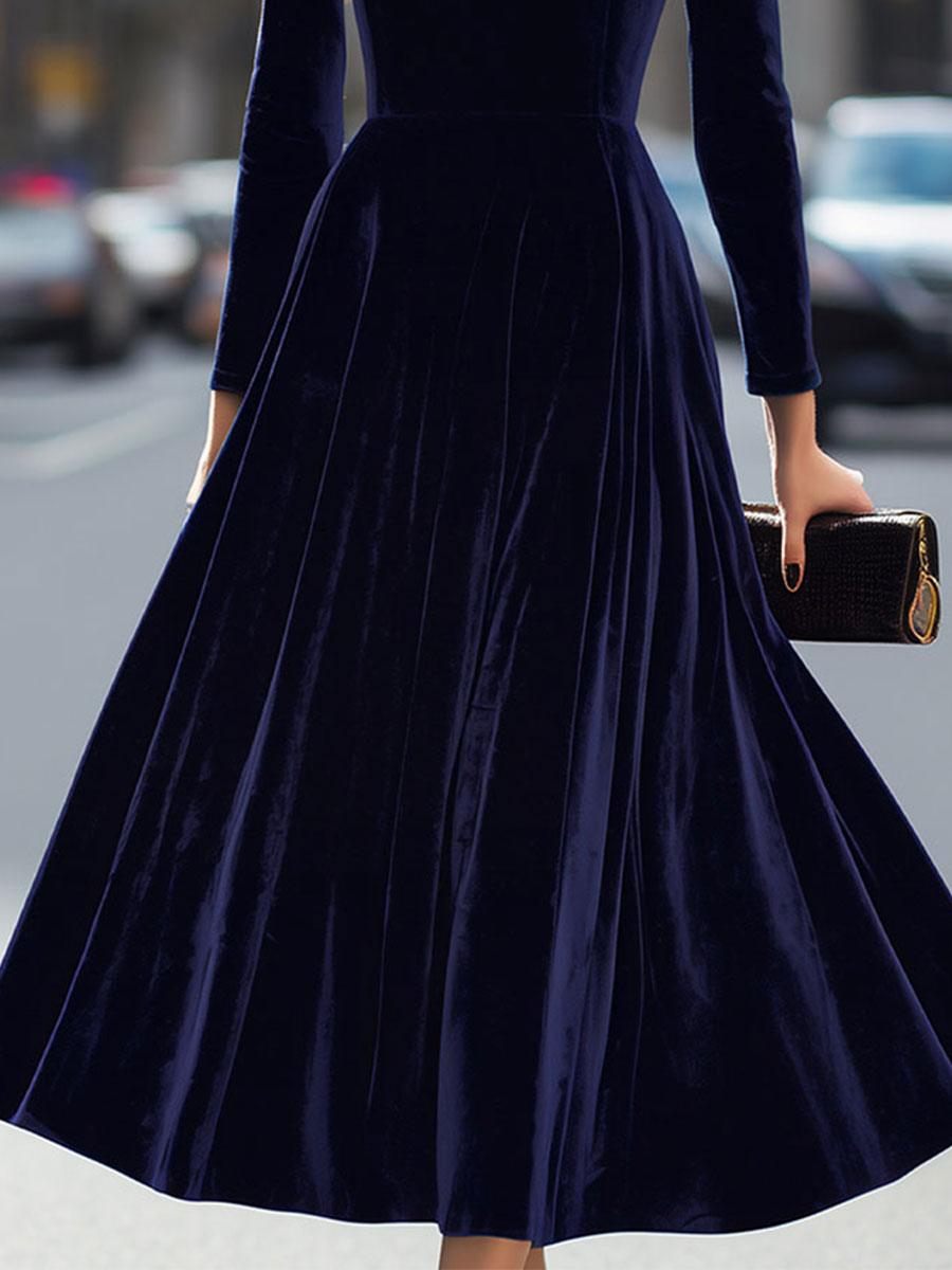 Natasha | Women’s Elegant Velvet Graduation Dress with Long Sleeves - Midi