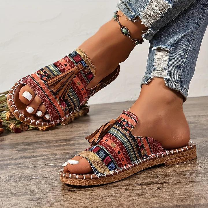 Women’s Leopard Print Slide Sandals – Flat Open Toe Summer Vacation Beach Sandals