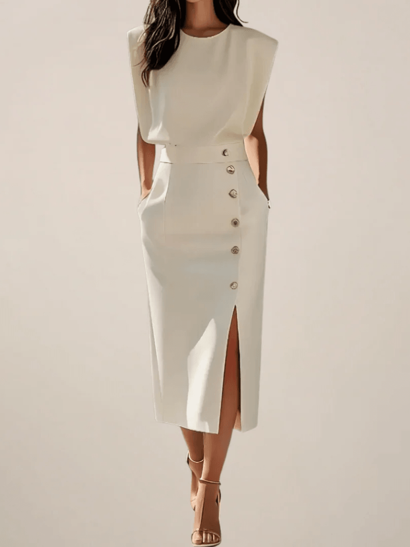 Women's Cocktail Sleeveless Button Detail Midi Dress