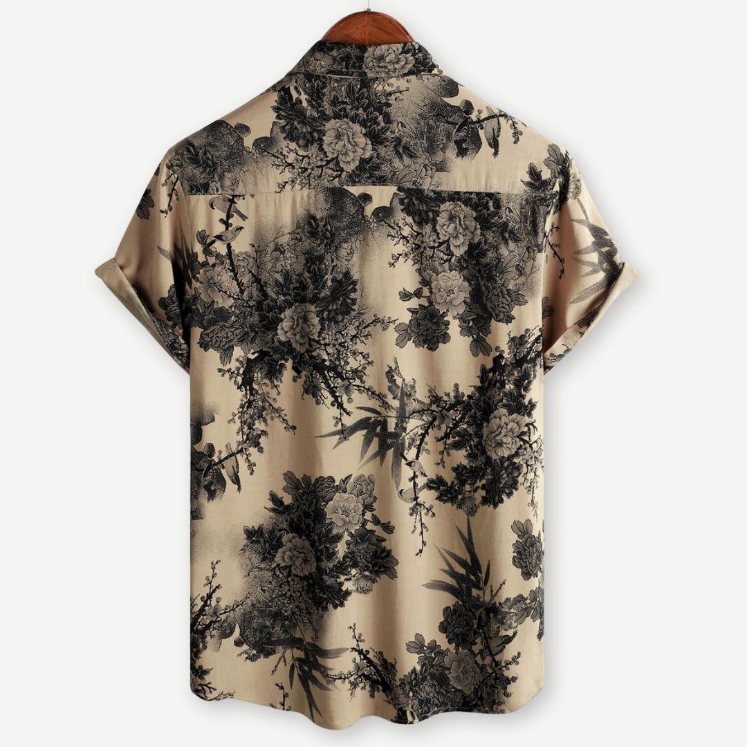 Men's Short-Sleeve Button-Down Shirt - Printed Point Collar Casual Summer Style