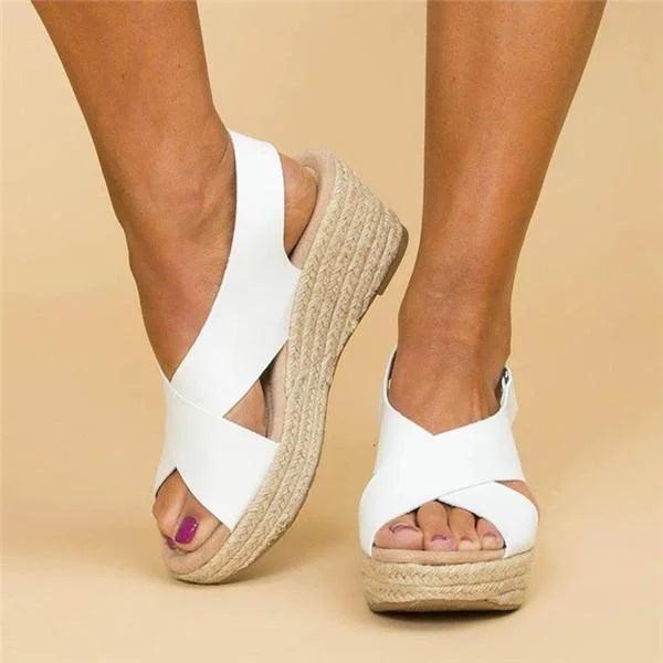 Neve | Women's Cross Strap Espadrille Platform Wedge Sandals