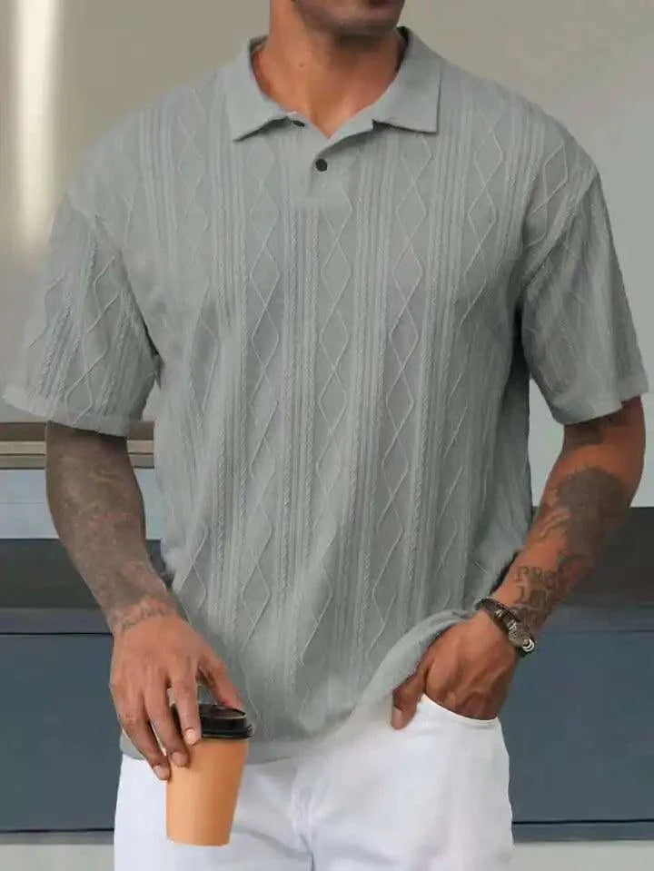 Men's Knit Short Sleeve Shirt - Contrast Collar Detail