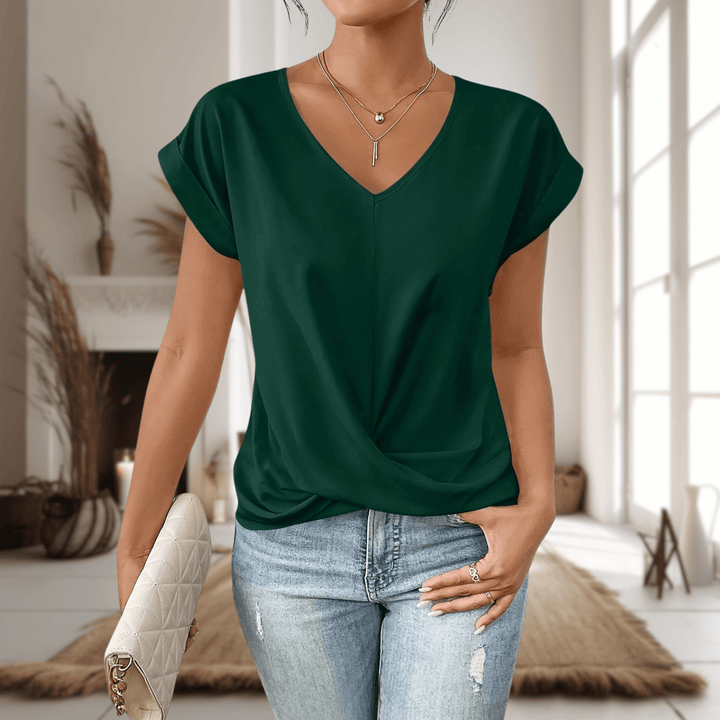 Women’s V-Neck Wrap Top – Casual Short Sleeve Summer T-Shirt
