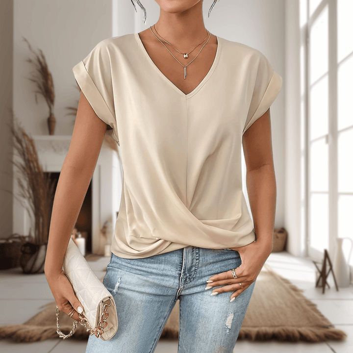 Women’s V-Neck Wrap Top – Casual Short Sleeve Summer T-Shirt