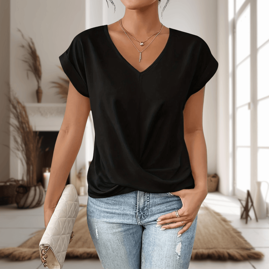 Women’s V-Neck Wrap Top – Casual Short Sleeve Summer T-Shirt