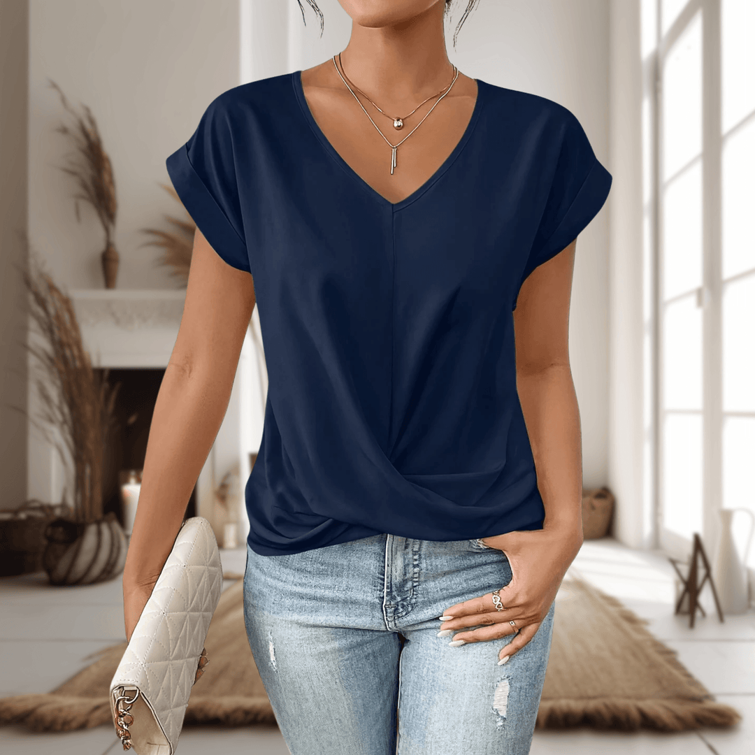 Women’s V-Neck Wrap Top – Casual Short Sleeve Summer T-Shirt