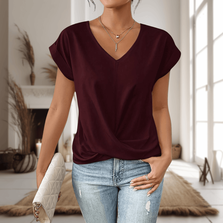 Women’s V-Neck Wrap Top – Casual Short Sleeve Summer T-Shirt