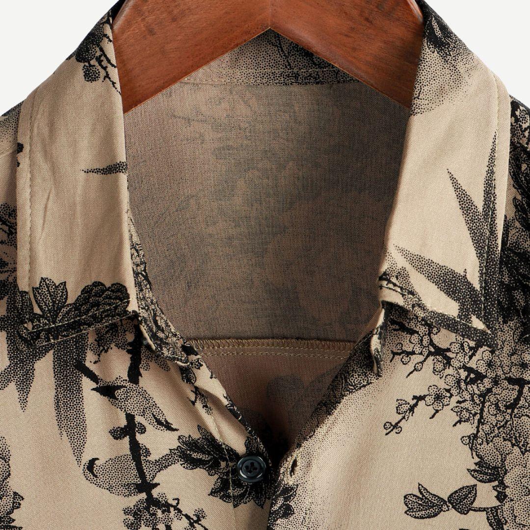 Men's Short-Sleeve Button-Down Shirt - Printed Point Collar Casual Summer Style