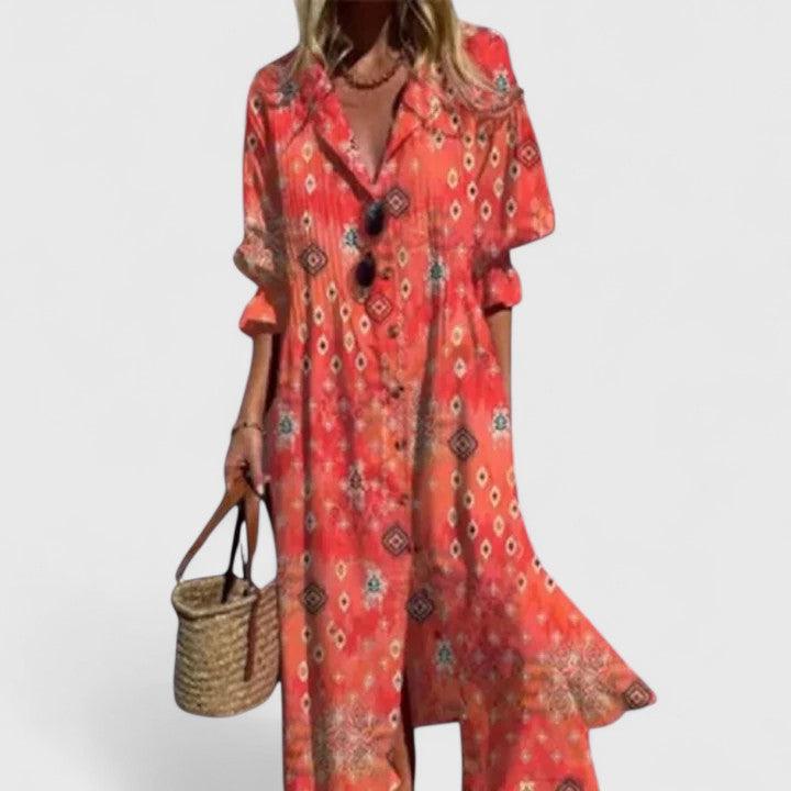 Sophie | Women’s Casual Floral Midi Summer Dress with Button Front