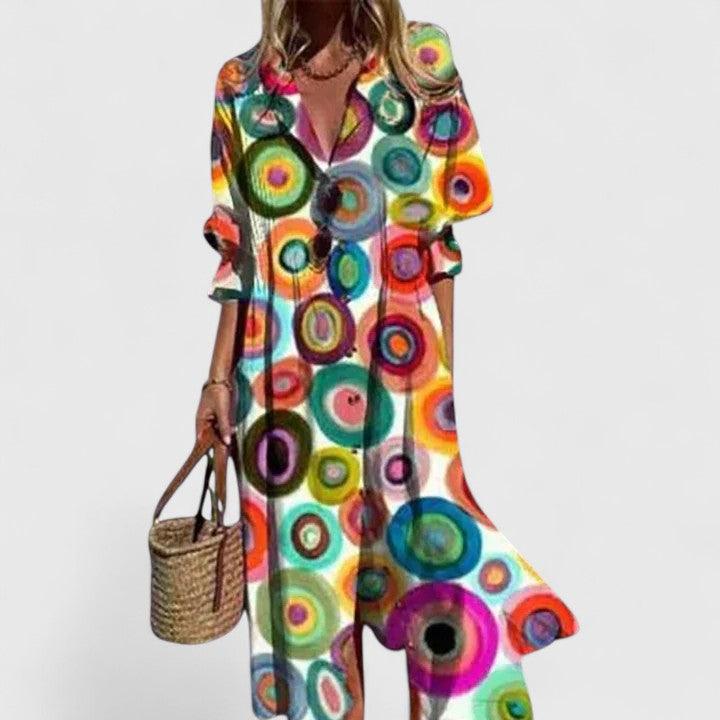 Sophie | Women’s Casual Floral Midi Summer Dress with Button Front
