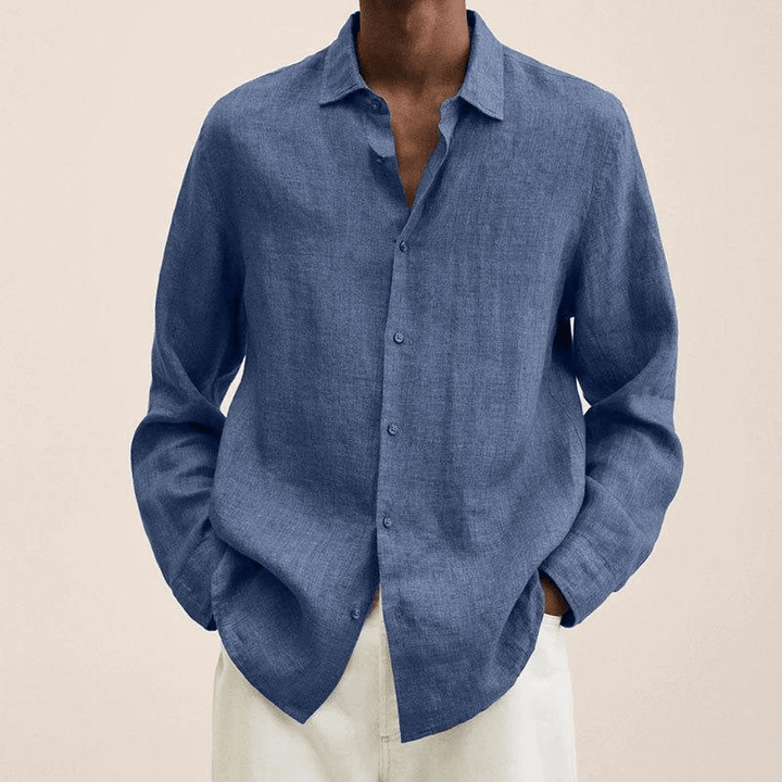 Men's Long Sleeve Linen Button Down Shirt - Spread Collar