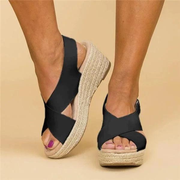 Neve | Women's Cross Strap Espadrille Platform Wedge Sandals