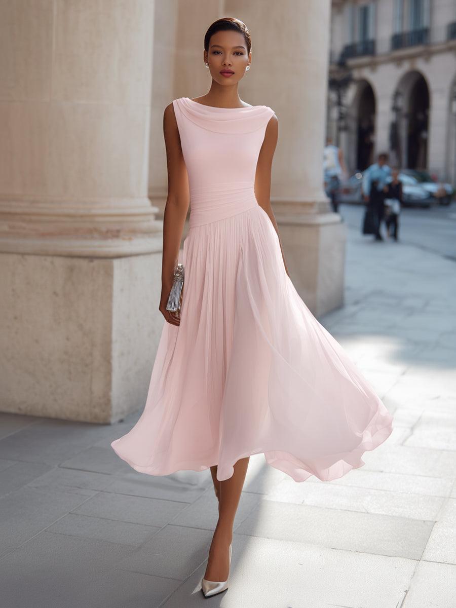 Emma | Women’s Elegant Midi Wedding Dress with Draped Neck