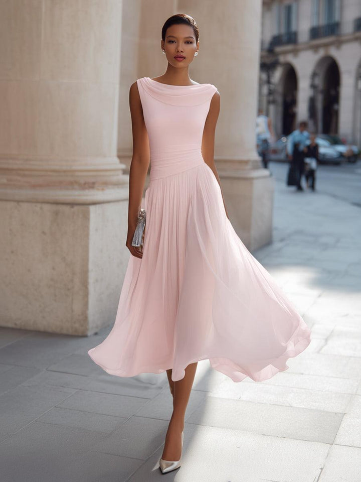 Emma | Women’s Elegant Midi Wedding Dress with Draped Neck