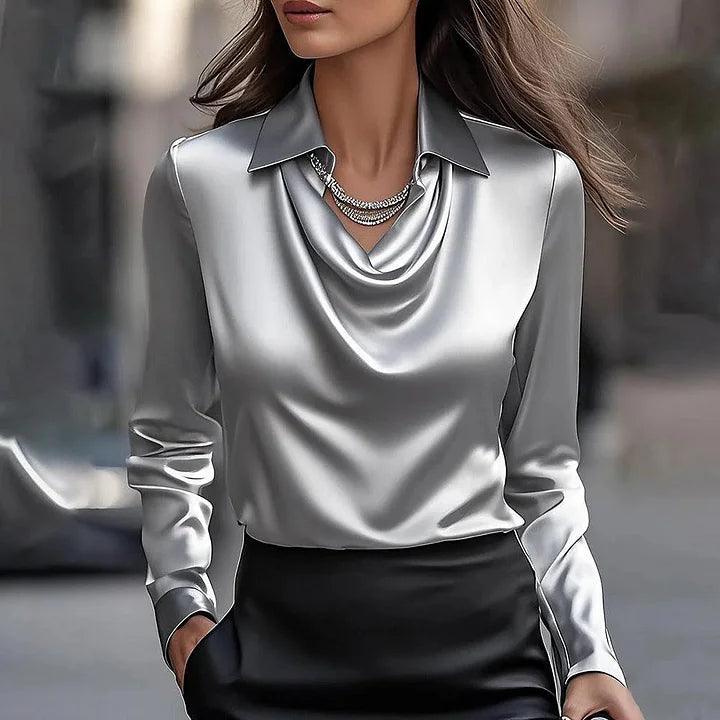 Shannon | Women's Satin Button Up Shirt with Sparkly Top Design