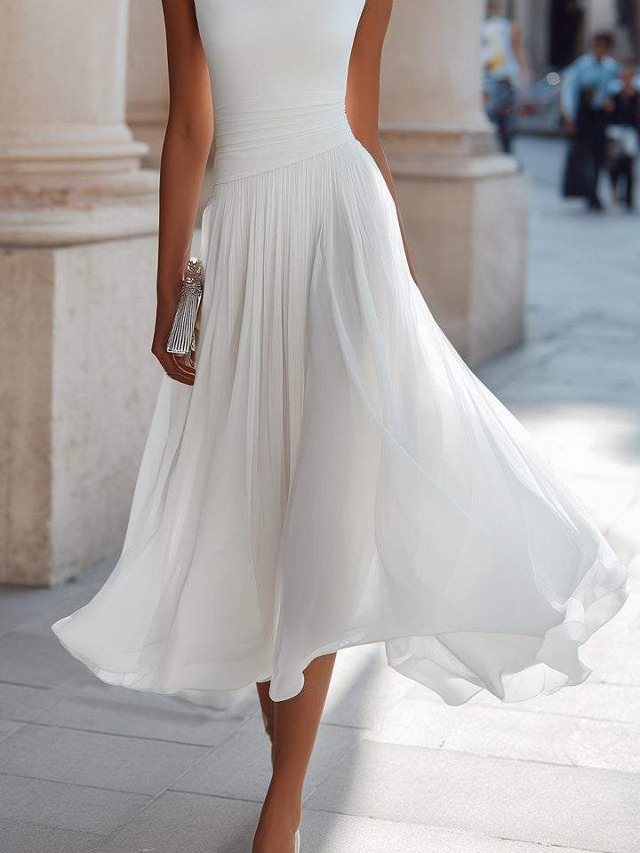 Emma | Women’s Elegant Midi Wedding Dress with Draped Neck