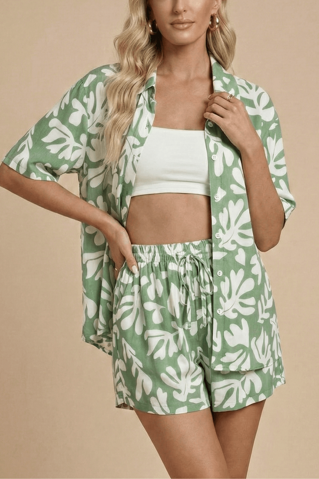 Women’s Printed Two-Piece Shirt and Shorts Set – Relaxed Summer Co-Ord