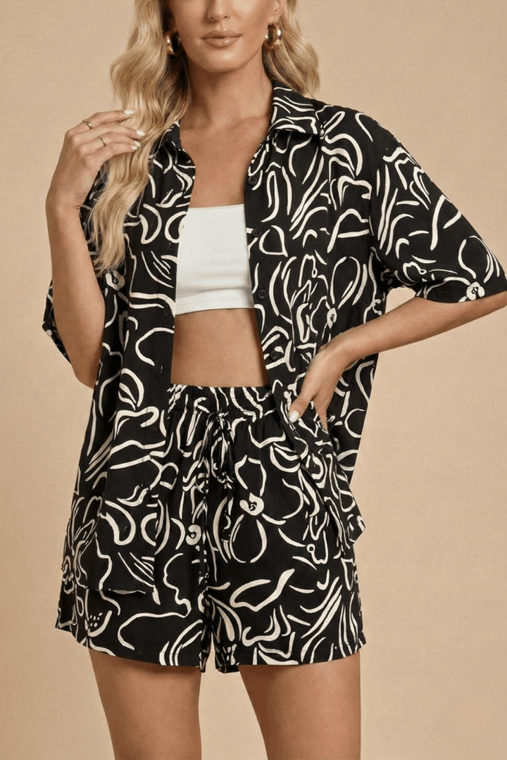 Women’s Printed Two-Piece Shirt and Shorts Set – Relaxed Summer Co-Ord