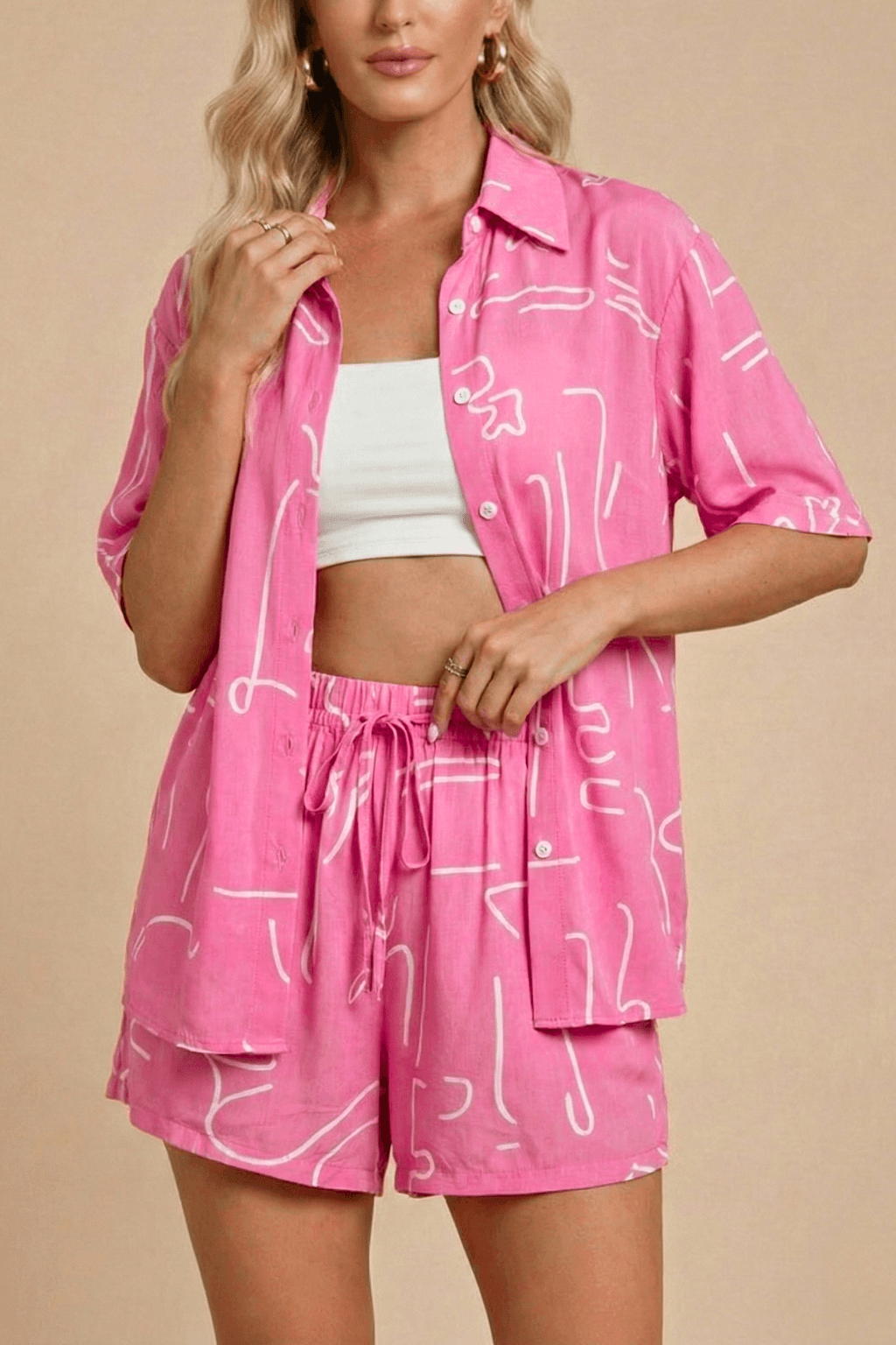 Women’s Printed Two-Piece Shirt and Shorts Set – Relaxed Summer Co-Ord