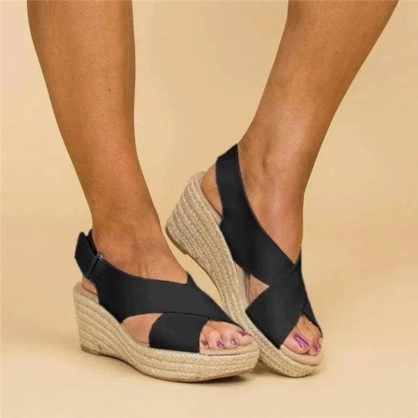 Neve | Women's Cross Strap Espadrille Platform Wedge Sandals