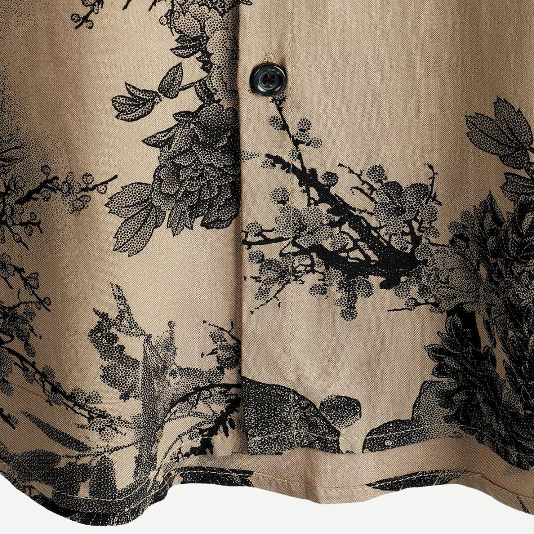 Men's Short-Sleeve Button-Down Shirt - Printed Point Collar Casual Summer Style