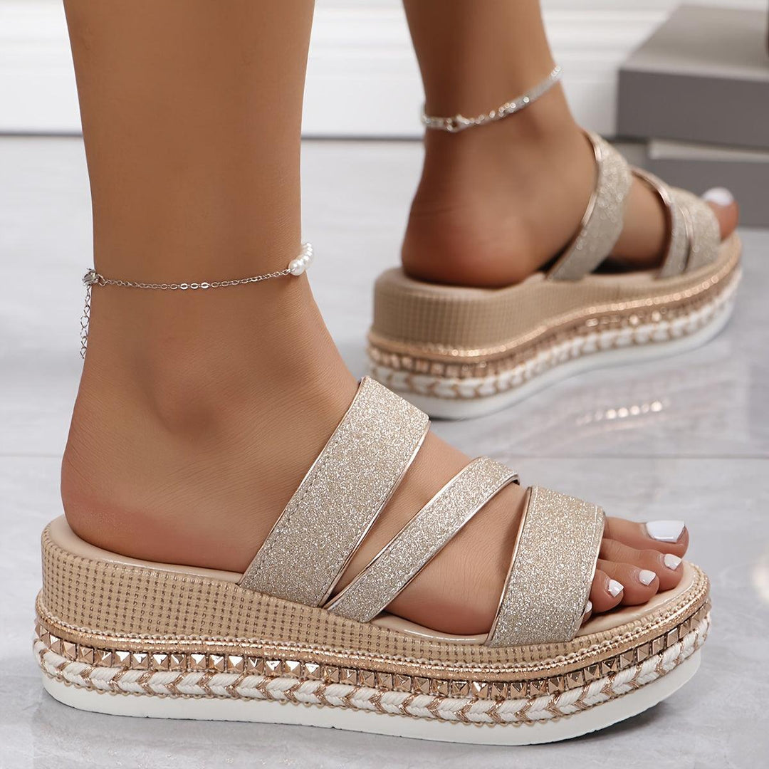Pamela | Women's Gold Sandals | Sparkly Platform Sandals | Mules