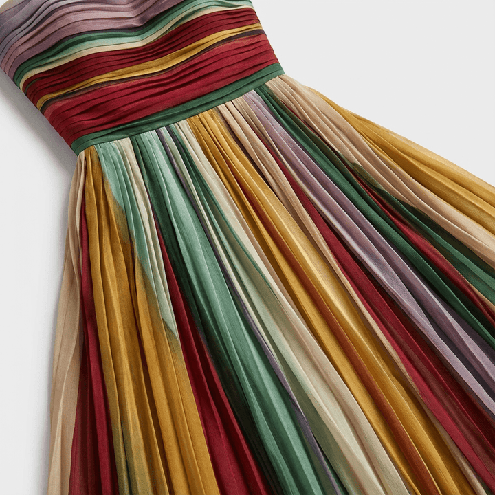 Pearl | Women’s Rainbow Strapless Pleated Wedding Guest Dress - Maxi