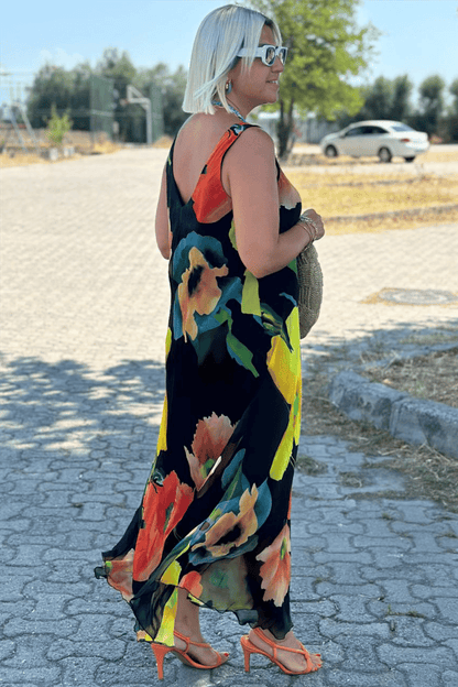 Aurelia™ – Elegantes Blumenmuster-Maxikleid aus Chiffon und Seide