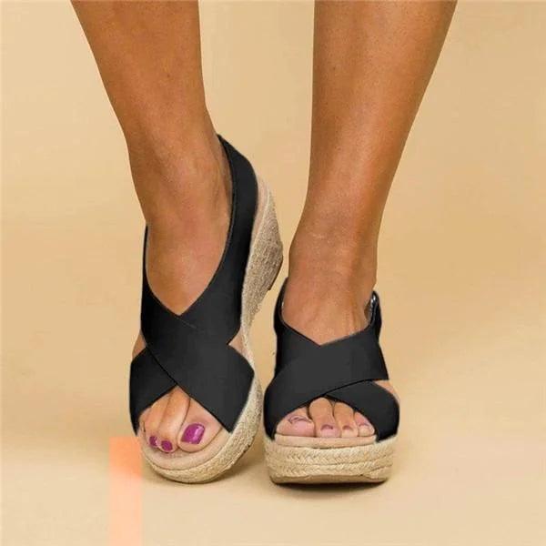 Neve | Women's Cross Strap Espadrille Platform Wedge Sandals