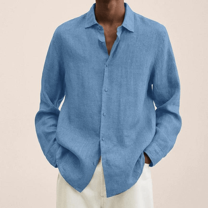 Men's Long Sleeve Linen Button Down Shirt - Spread Collar