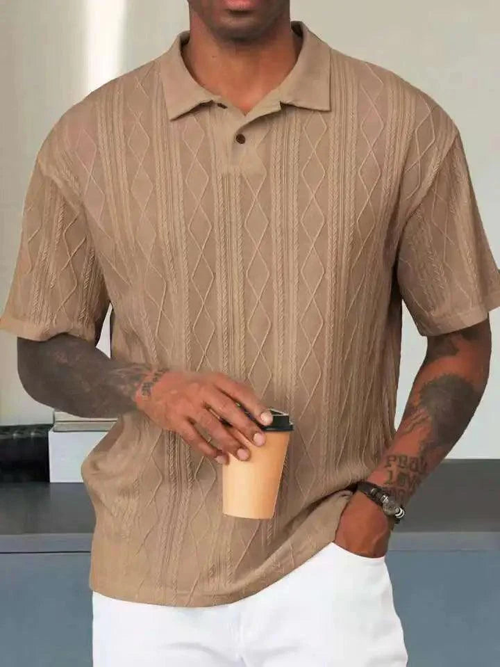 Men's Knit Short Sleeve Shirt - Contrast Collar Detail
