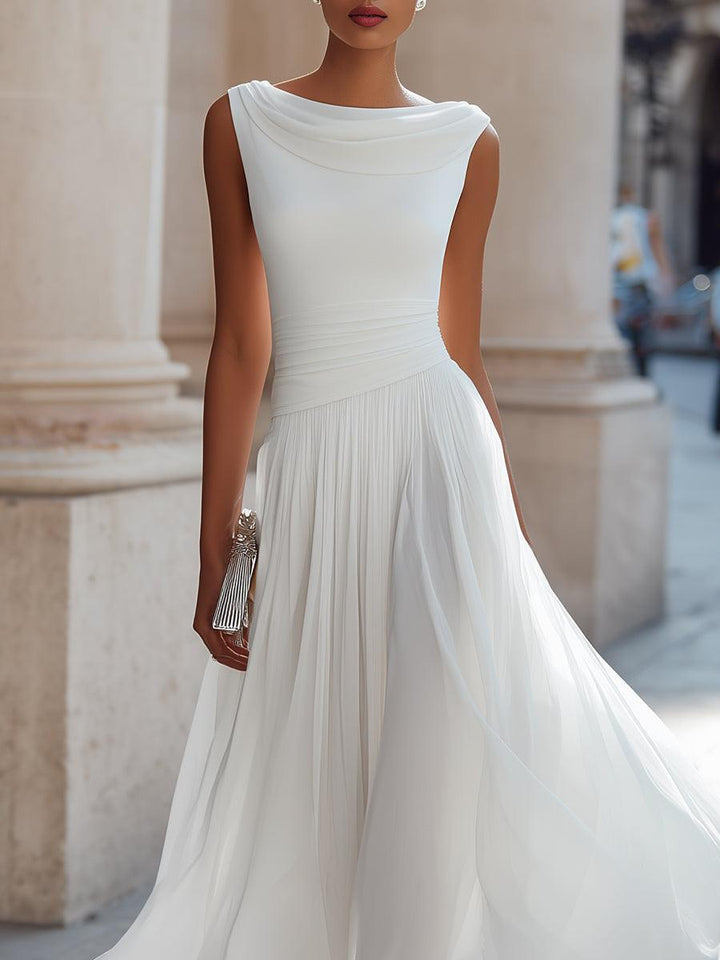 Emma | Women’s Elegant Midi Wedding Dress with Draped Neck