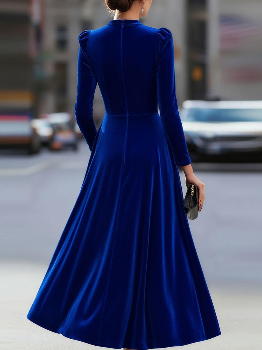 Natasha | Women’s Elegant Velvet Graduation Dress with Long Sleeves - Midi