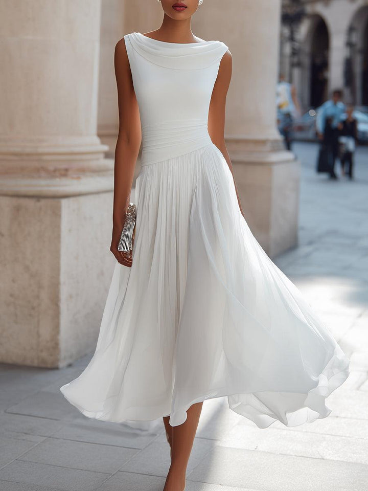 Emma | Women’s Elegant Midi Wedding Dress with Draped Neck