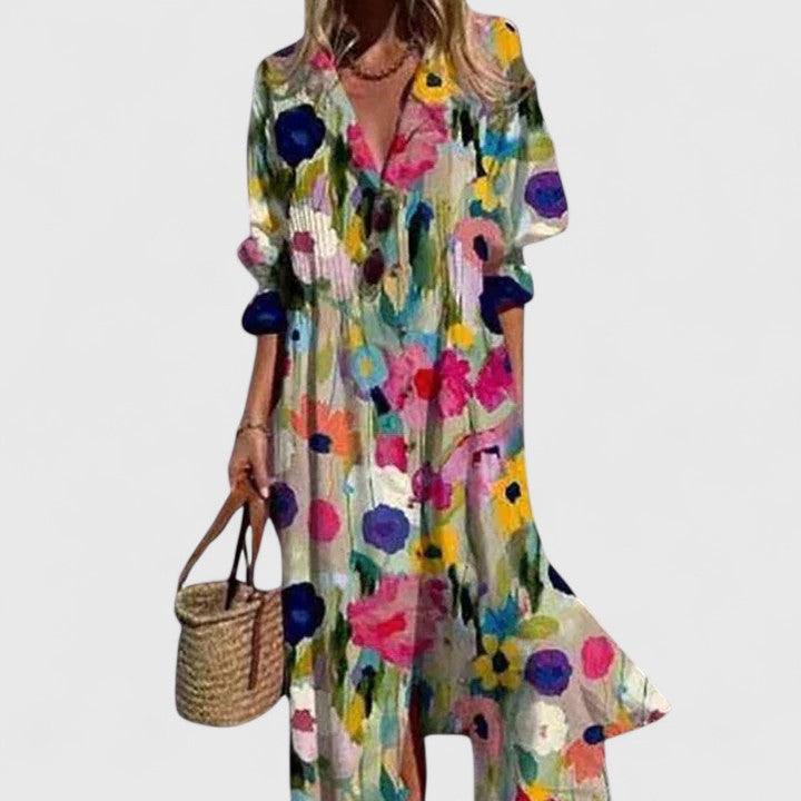 Sophie | Women’s Casual Floral Midi Summer Dress with Button Front