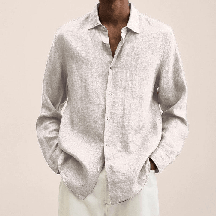 Men's Long Sleeve Linen Button Down Shirt - Spread Collar