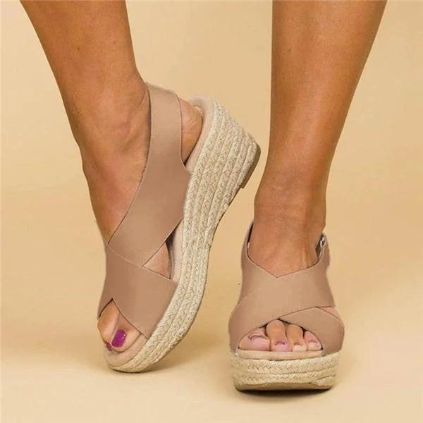 Neve | Women's Cross Strap Espadrille Platform Wedge Sandals