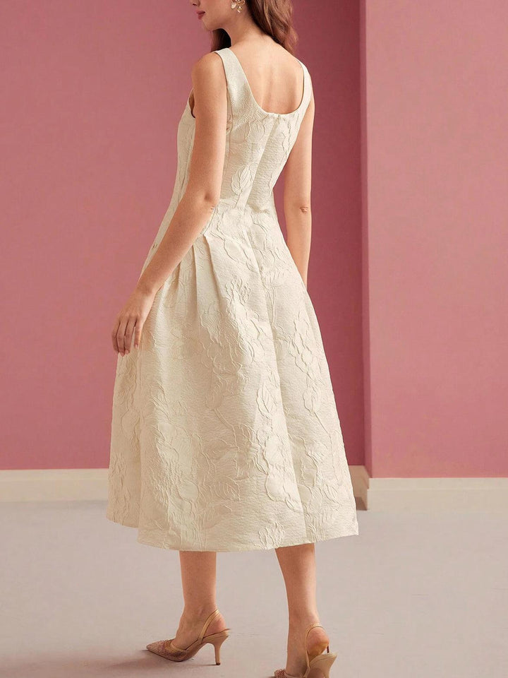 Women's Jacquard Floral A-Line Midi Dress - Boat Neck