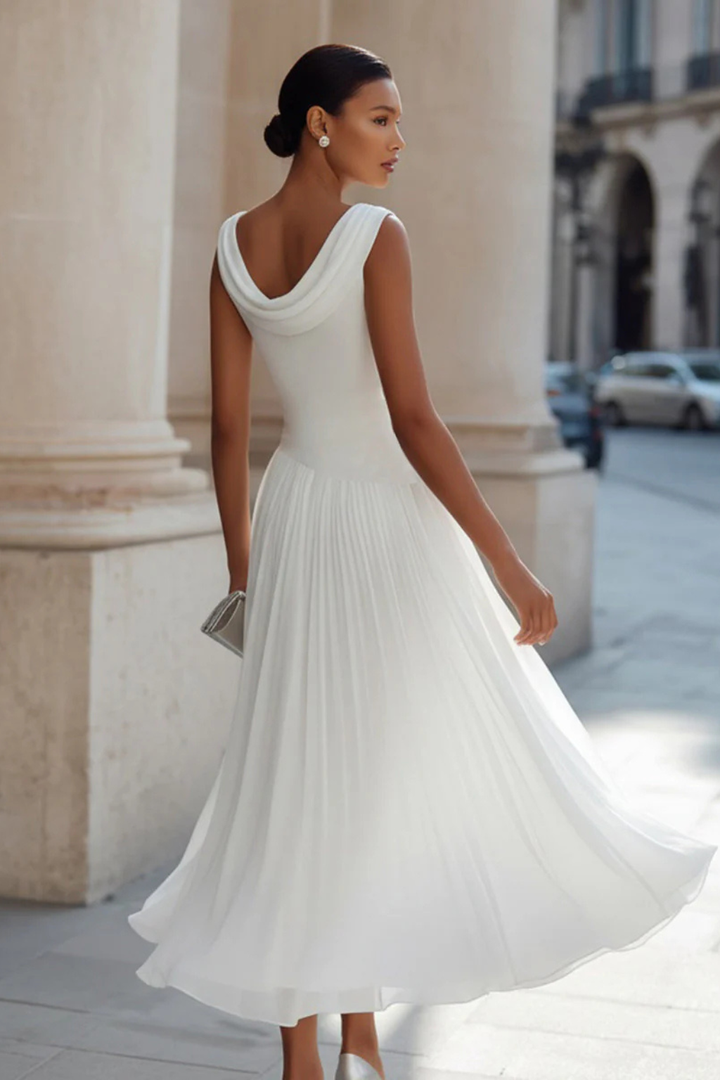 Vivienne | Women Draped Pleated Wedding Guest Midi Dress