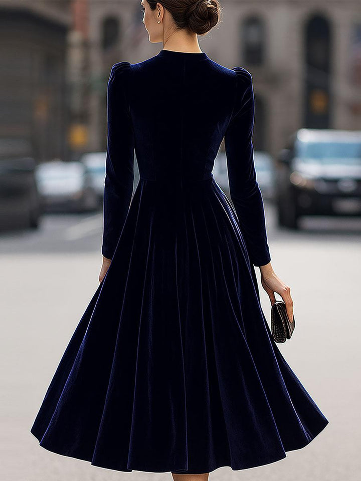 Natasha | Women’s Elegant Velvet Graduation Dress with Long Sleeves - Midi