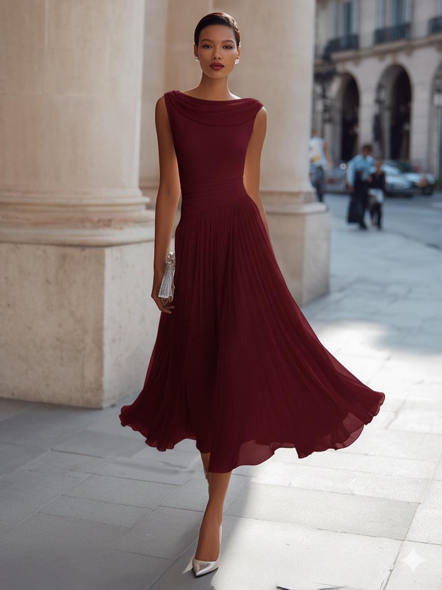 Emma | Women’s Elegant Midi Wedding Dress with Draped Neck