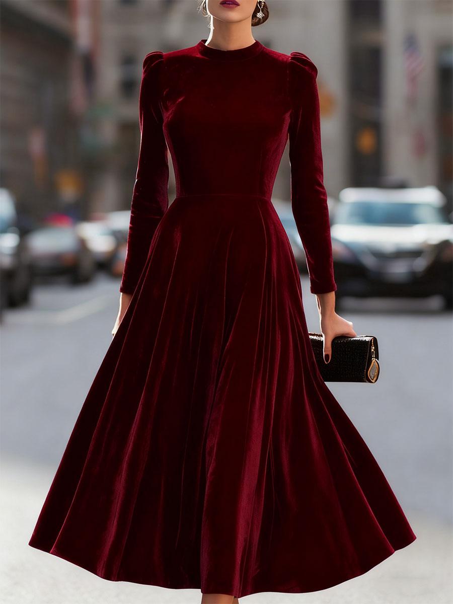 Natasha | Women’s Elegant Velvet Graduation Dress with Long Sleeves - Midi