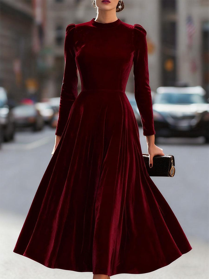 Natasha | Women’s Elegant Velvet Graduation Dress with Long Sleeves - Midi